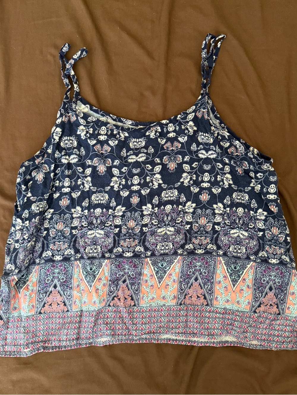 Bohemian Floral Print Navy Tank Top